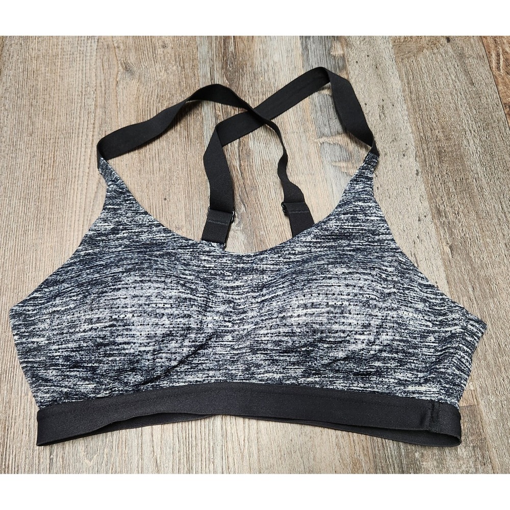 Victoria Sport Lightweight Sports Bra Women 32C Black White Space Dye Strappy